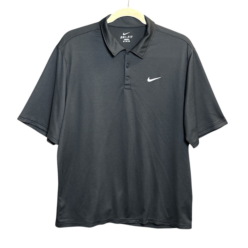 Nike Dri Fit Mens 2XL Short Sleeve Polo Shirt Black Lightweight Tennis Golf